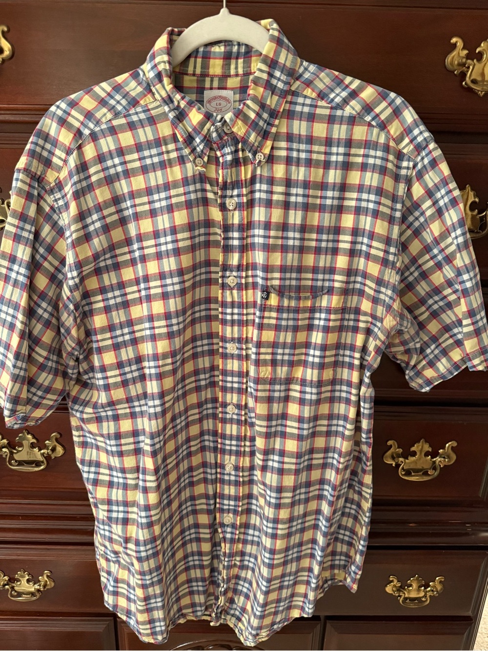 Brooks Brothers Plaid Short-Sleeve Button-Down Shirt - Yellow Blue Red